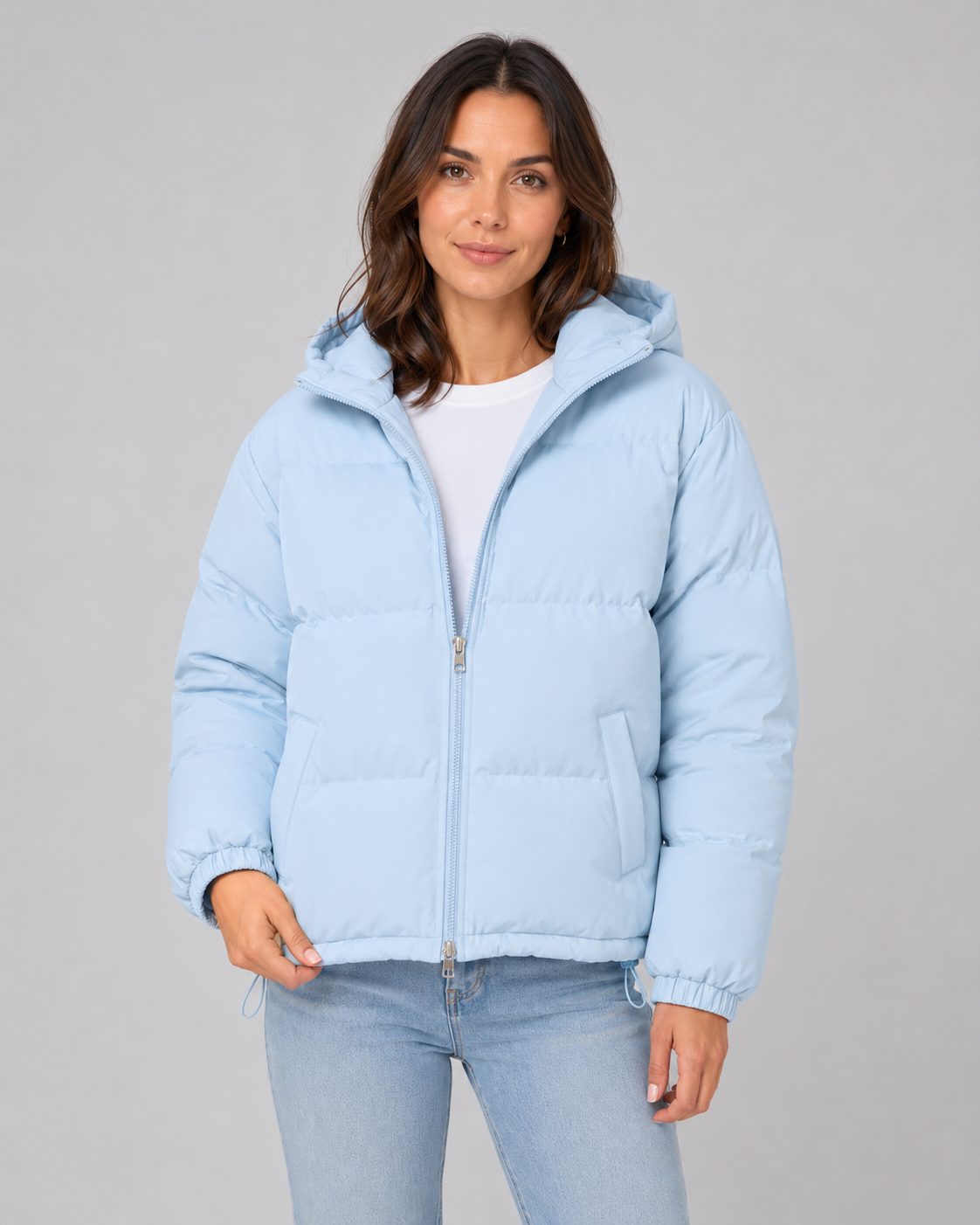 Women's Hooded Winter Puffer Jacket with Drawstring Hem