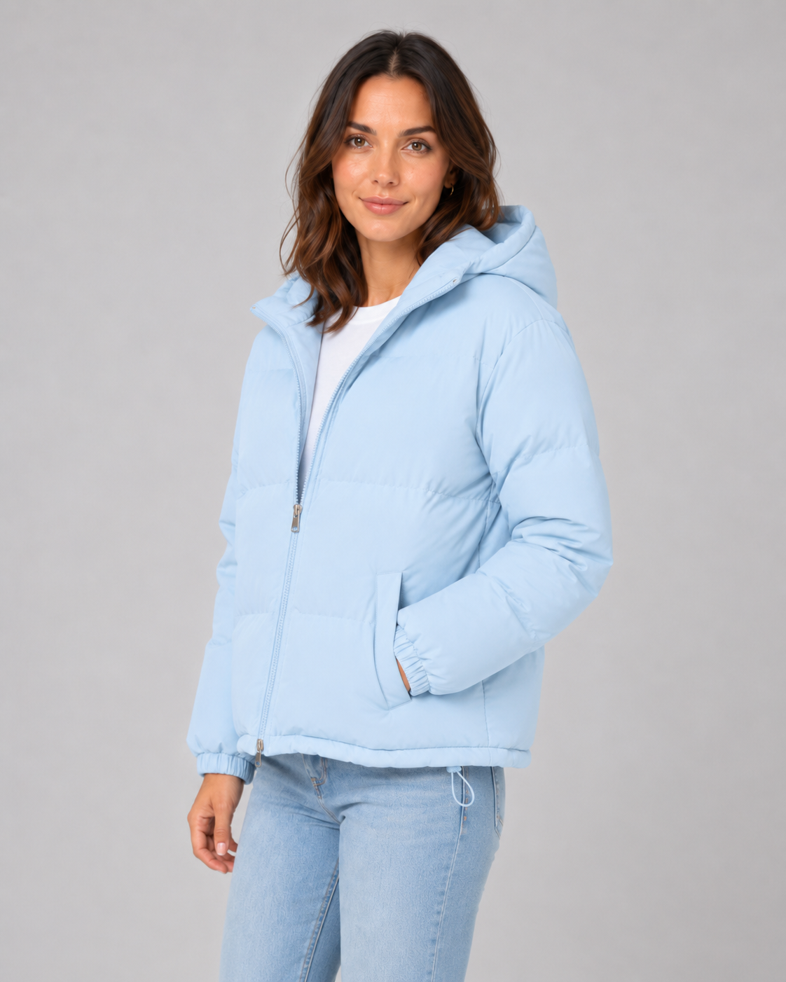 Women's Hooded Winter Puffer Jacket with Drawstring Hem