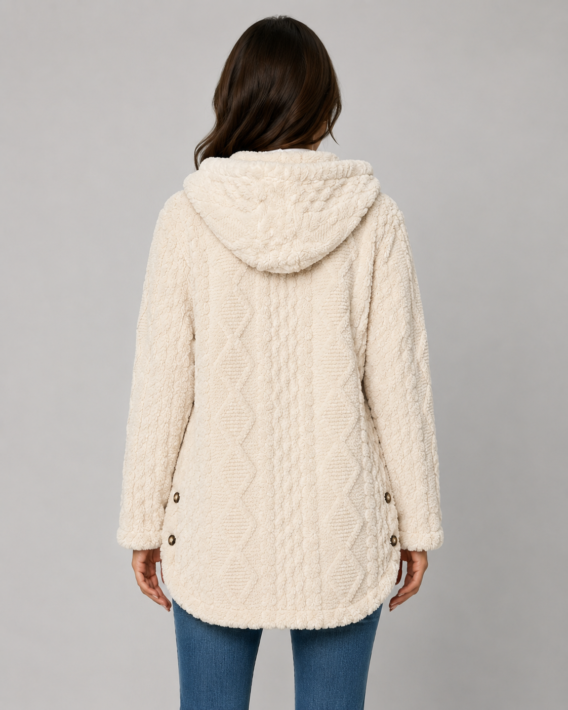 Women's Hooded Teddy Fleece Jacket with Cable Texture