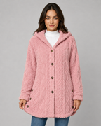 Women's Hooded Teddy Fleece Jacket with Cable Texture