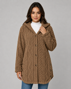 Women's Hooded Teddy Fleece Jacket with Cable Texture