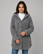 Women's Hooded Teddy Fleece Jacket with Cable Texture