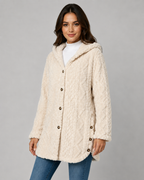 Women's Hooded Teddy Fleece Jacket with Cable Texture