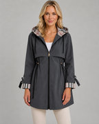 Women's Hooded Trench Coat - Check Lined Adjustable Waist