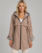 Women's Hooded Trench Coat - Check Lined Adjustable Waist