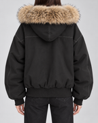 Women's Hooded Winter Bomber Jacket - Fur Trim Oversized Fit