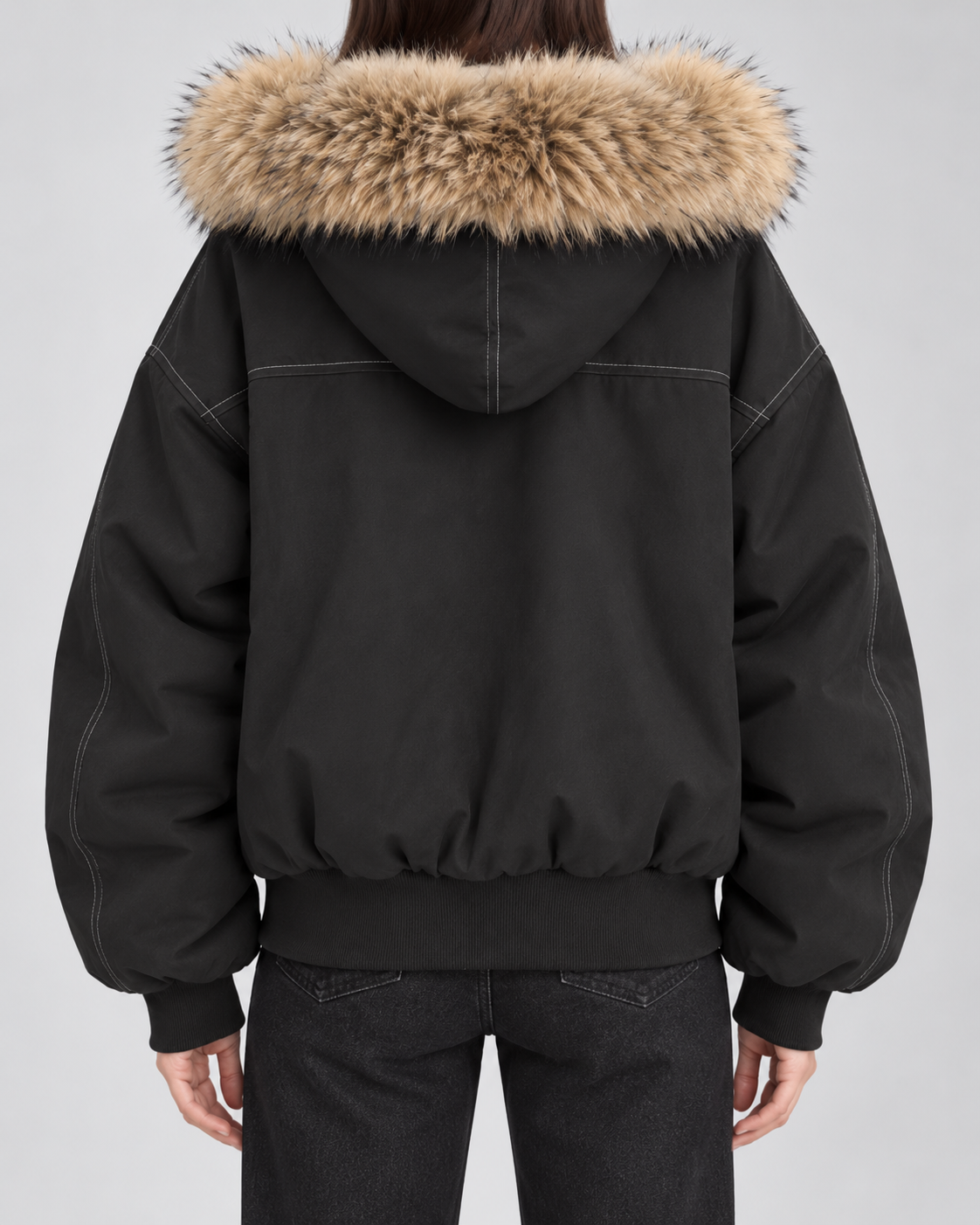 Women's Hooded Winter Bomber Jacket - Fur Trim Oversized Fit