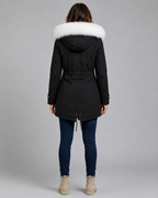 Women's Hooded Winter Parka - Fur Trim Long Drawstring Waist