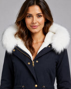 Women's Hooded Winter Parka - Fur Trim Long Drawstring Waist