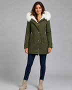 Women's Hooded Winter Parka - Fur Trim Long Drawstring Waist