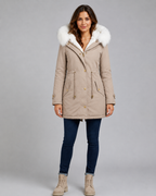 Women's Hooded Winter Parka - Fur Trim Long Drawstring Waist