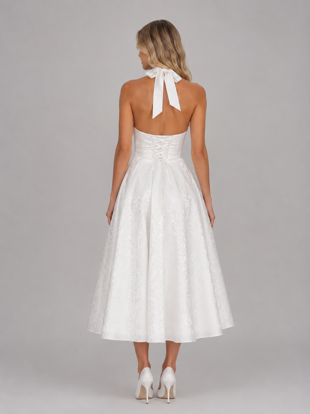 Women's Jacquard Halter Midi Dress - Full Skirt
