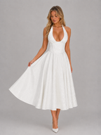 Women's Jacquard Halter Midi Dress - Full Skirt