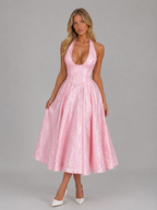 Women's Jacquard Halter Midi Dress - Full Skirt