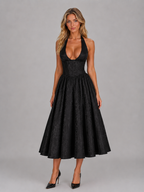 Women's Jacquard Halter Midi Dress - Full Skirt