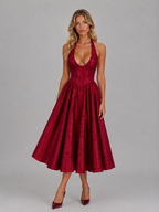 Women's Jacquard Halter Midi Dress - Full Skirt