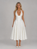 Women's Jacquard Halter Midi Dress - Full Skirt