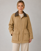 Women's Khaki Barn Jacket – Contrast Collar Zip Front