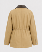 Women's Khaki Barn Jacket – Contrast Collar Zip Front
