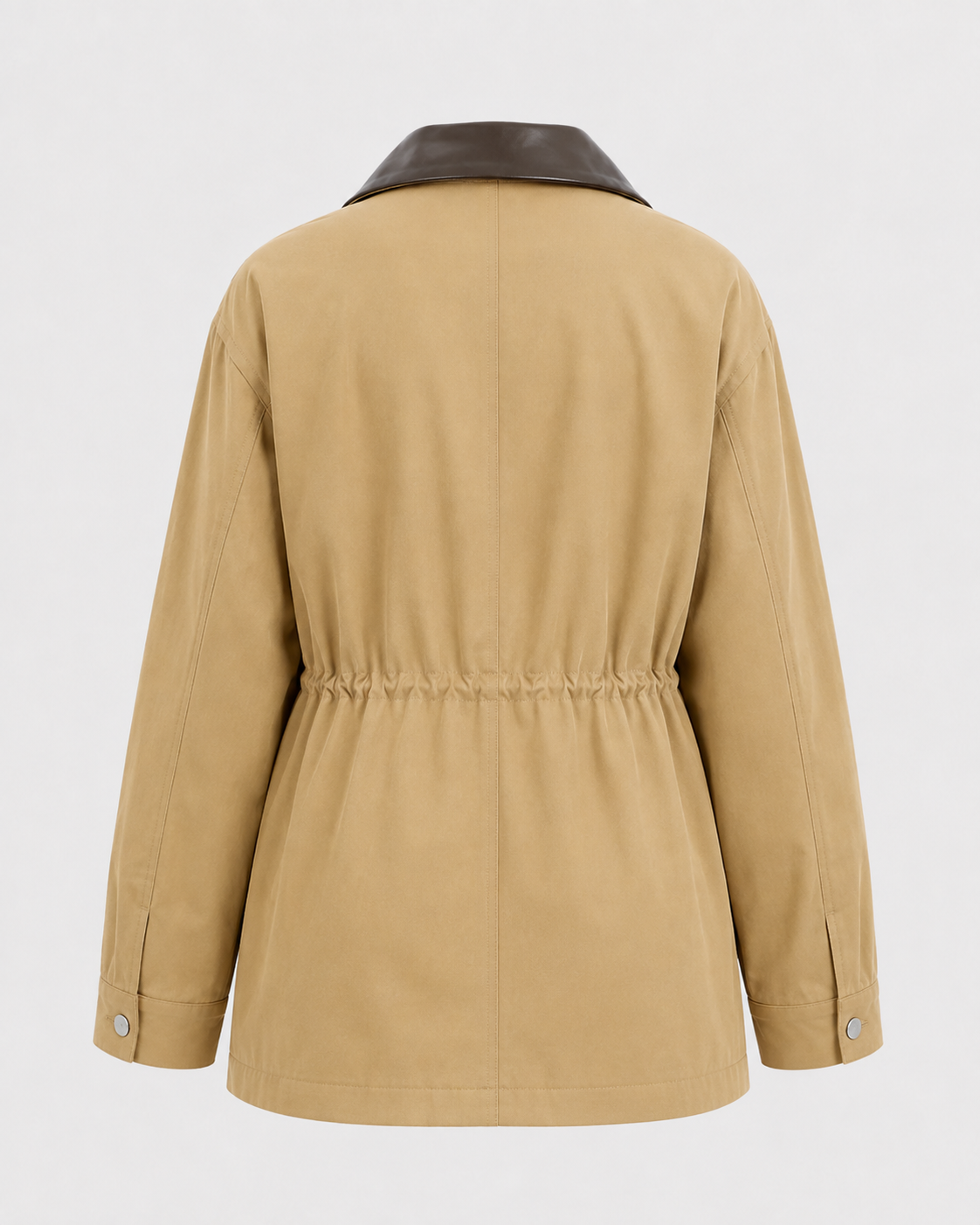 Women's Khaki Barn Jacket – Contrast Collar Zip Front