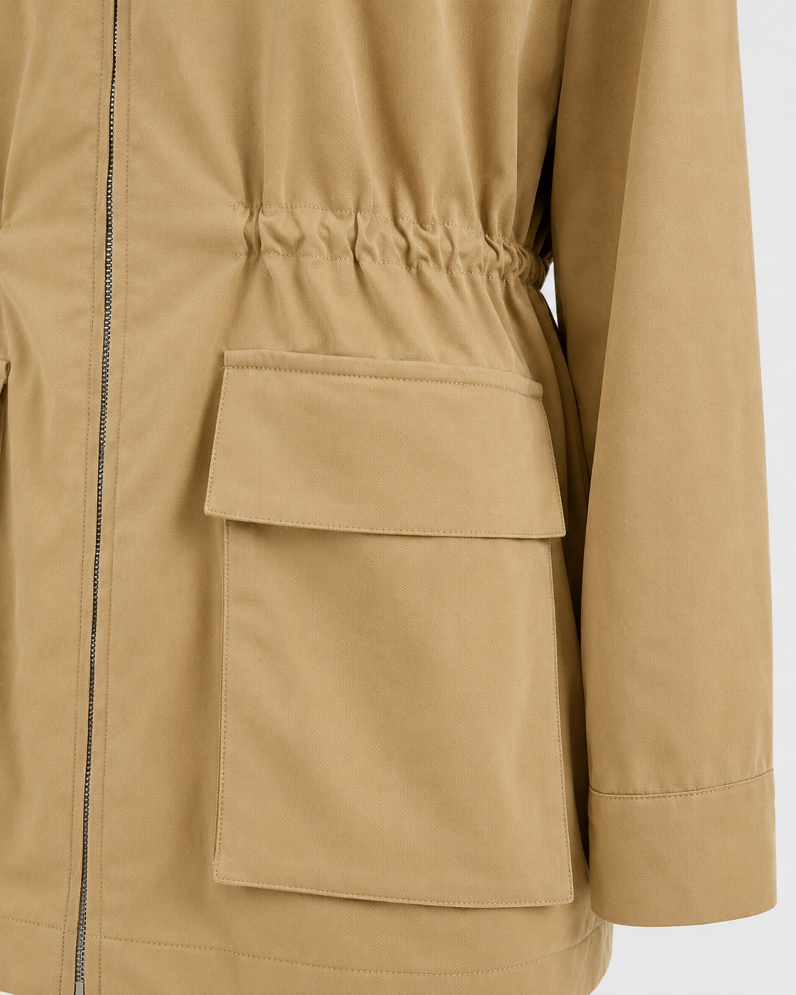 Women's Khaki Barn Jacket – Contrast Collar Zip Front