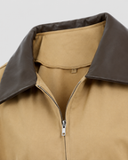 Women's Khaki Barn Jacket – Contrast Collar Zip Front
