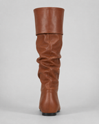 Women's Knee-High Slouch Boots - Ruched Shaft Flat Heel