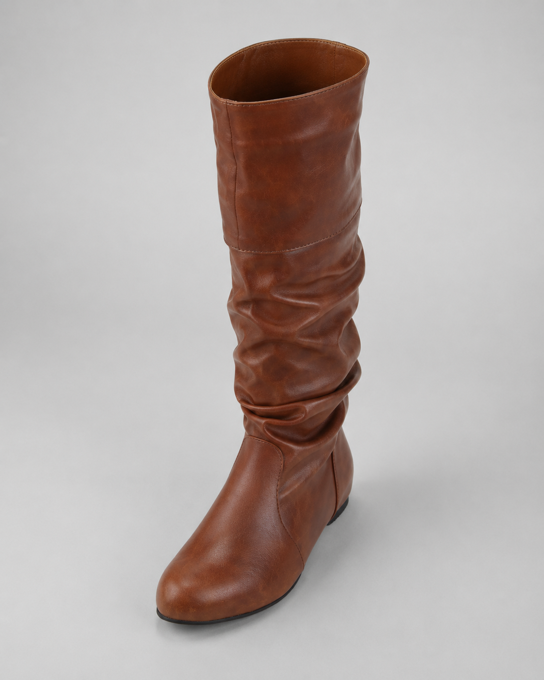 Women's Knee-High Slouch Boots - Ruched Shaft Flat Heel