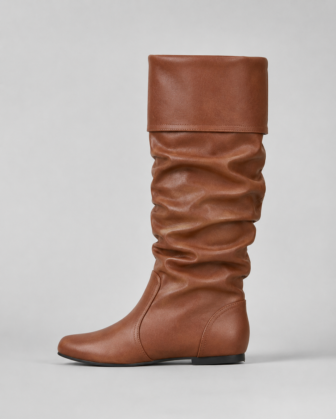 Women's Knee-High Slouch Boots - Ruched Shaft Flat Heel