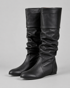 Women's Knee-High Slouch Boots - Ruched Shaft Flat Heel