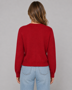 Women's Knitted Button Cardigan - Crew Neck Cropped Relaxed Fit