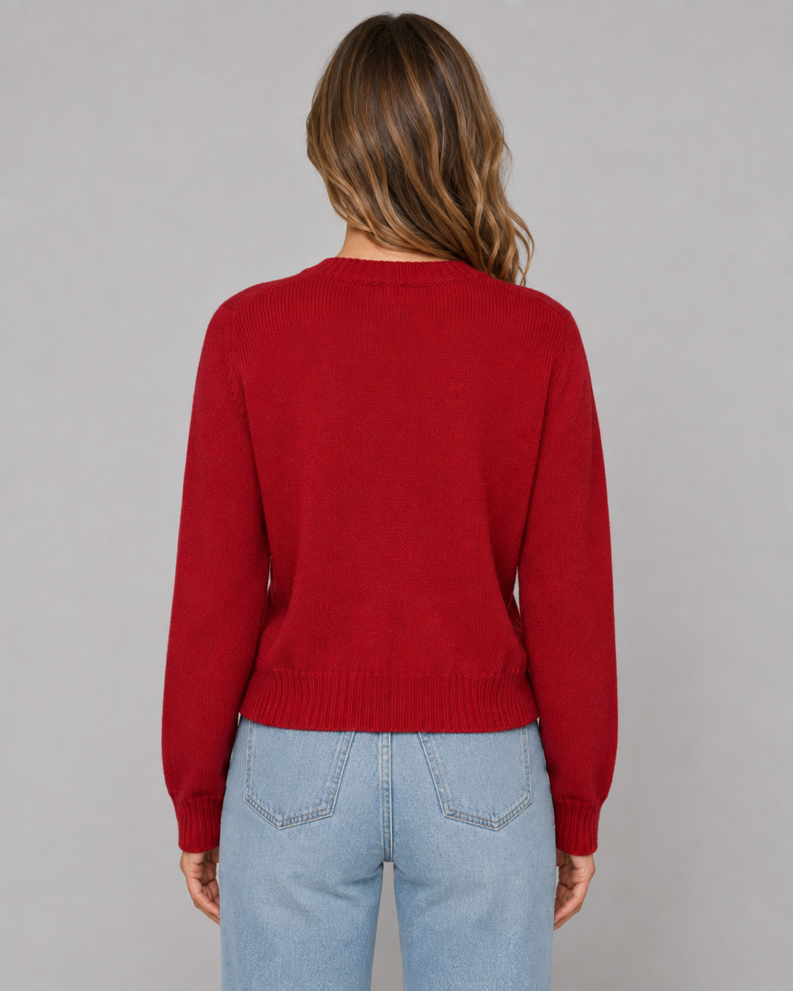 Women's Knitted Button Cardigan - Crew Neck Cropped Relaxed Fit