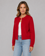 Women's Knitted Button Cardigan - Crew Neck Cropped Relaxed Fit