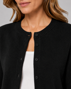 Women's Knitted Button Cardigan - Crew Neck Cropped Relaxed Fit