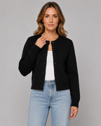Women's Knitted Button Cardigan - Crew Neck Cropped Relaxed Fit
