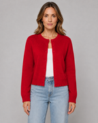 Women's Knitted Button Cardigan - Crew Neck Cropped Relaxed Fit