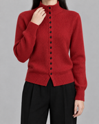 Women’s Knitted Button Cardigan – Mock Neck Long Sleeve Regular Fit