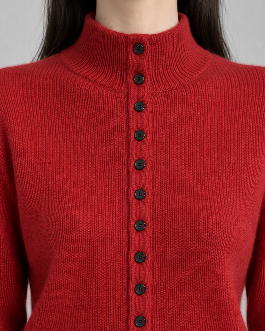Women’s Knitted Button Cardigan – Mock Neck Long Sleeve Regular Fit