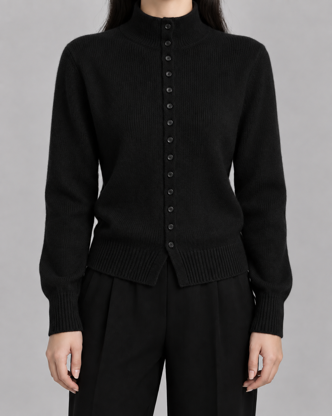 Women’s Knitted Button Cardigan – Mock Neck Long Sleeve Regular Fit