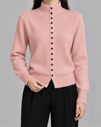 Women’s Knitted Button Cardigan – Mock Neck Long Sleeve Regular Fit