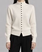 Women’s Knitted Button Cardigan – Mock Neck Long Sleeve Regular Fit