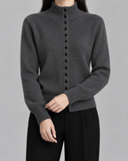 Women’s Knitted Button Cardigan – Mock Neck Long Sleeve Regular Fit