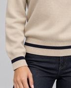 Women's Knitted Polo Sweater - Button Placket Contrast Trim