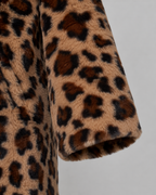 Women's Leopard Print Coat - Longline Faux Fur Relaxed Fit