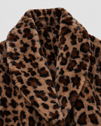 Women's Leopard Print Coat - Longline Faux Fur Relaxed Fit