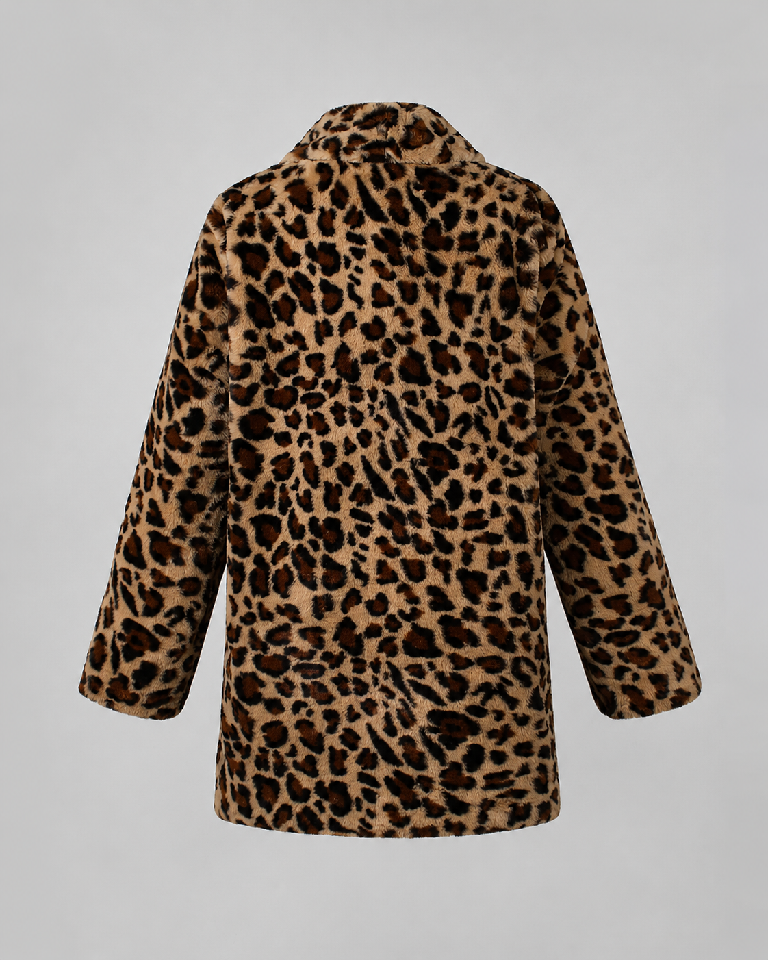 Women's Leopard Print Coat - Longline Faux Fur Relaxed Fit