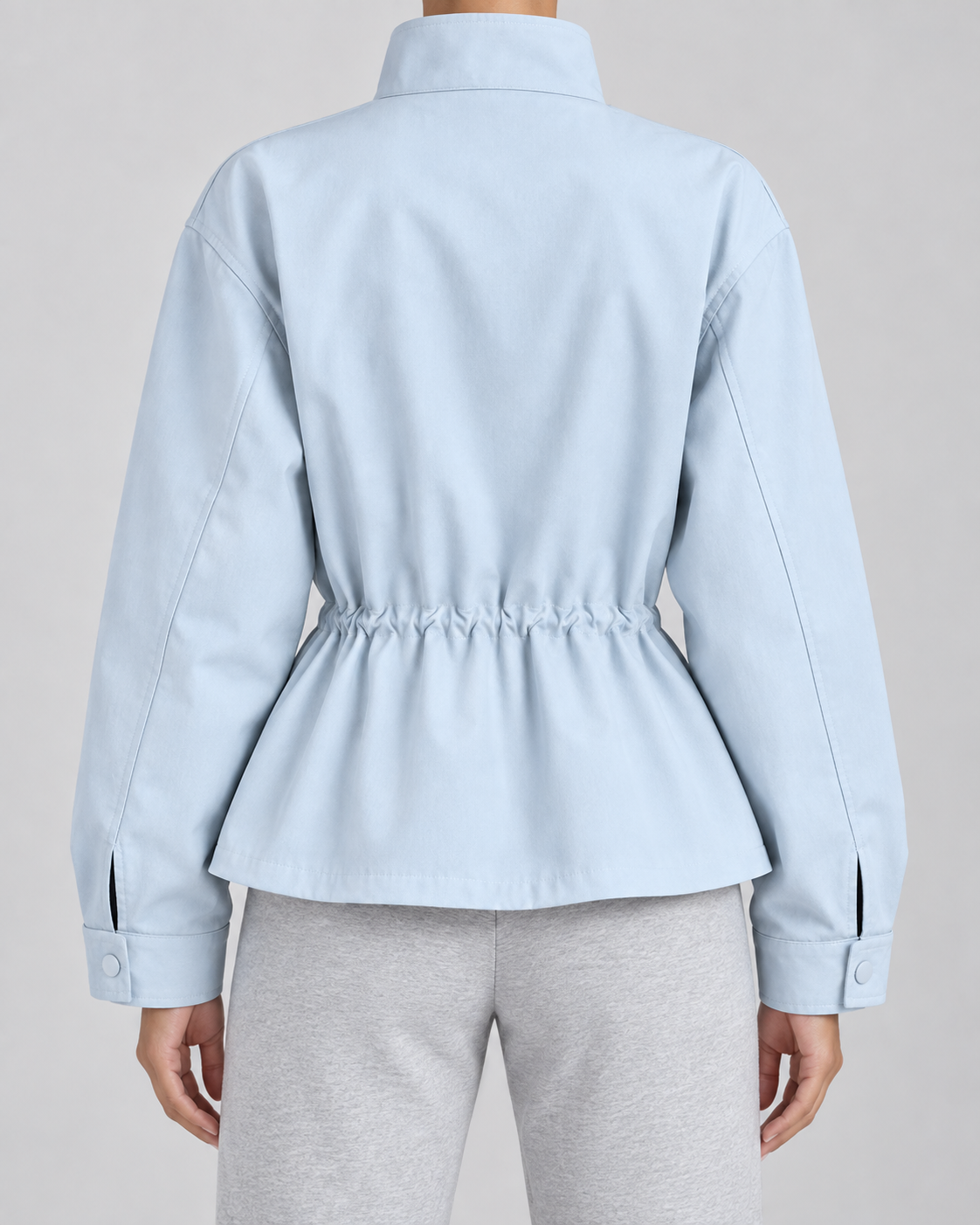 Women's Lightweight Drawstring Waist Jacket - Stand Collar Zip Front