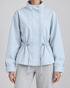 Women's Lightweight Drawstring Waist Jacket - Stand Collar Zip Front
