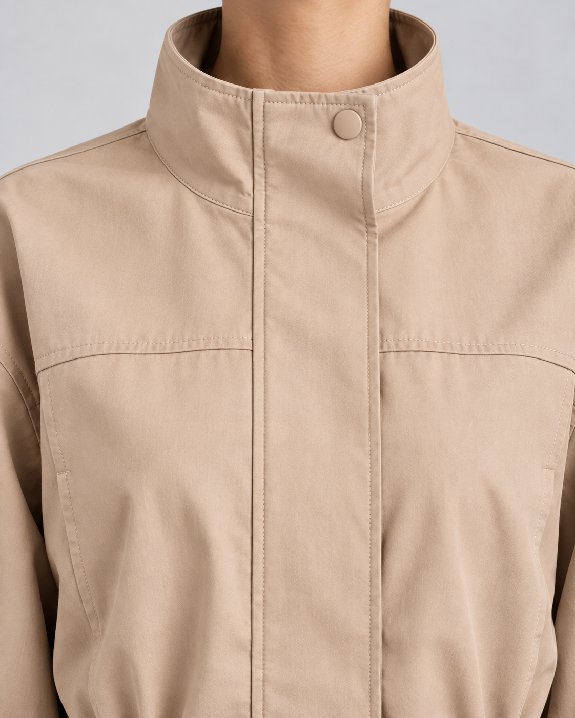 Women's Lightweight Drawstring Waist Jacket - Stand Collar Zip Front