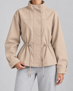 Women's Lightweight Drawstring Waist Jacket - Stand Collar Zip Front